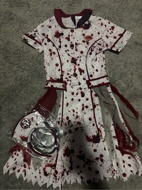 Spirit Bloody Nurse Costume for Kids - White and Red